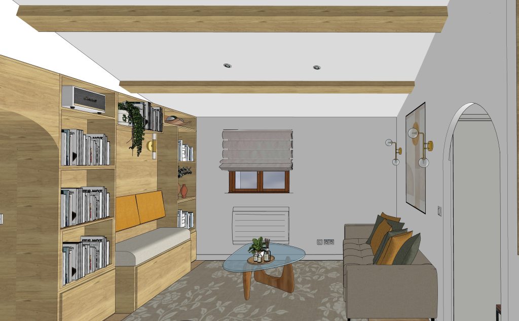 Réhabilitation d’une ancienne bergerie – salon 3D issu de mes réalisations en design d’espaces et décoration